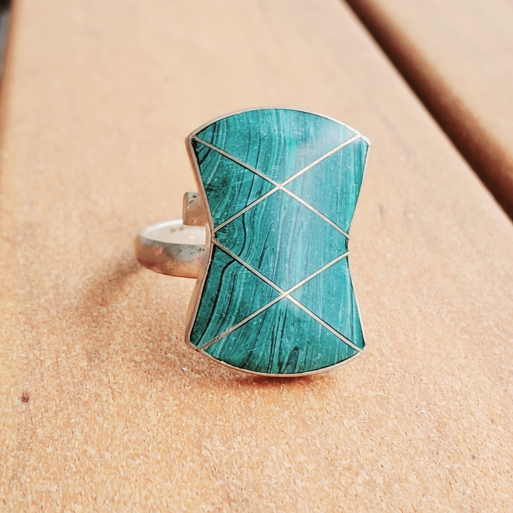MEXICANA Green Turquoise Inlay Silver Ring
